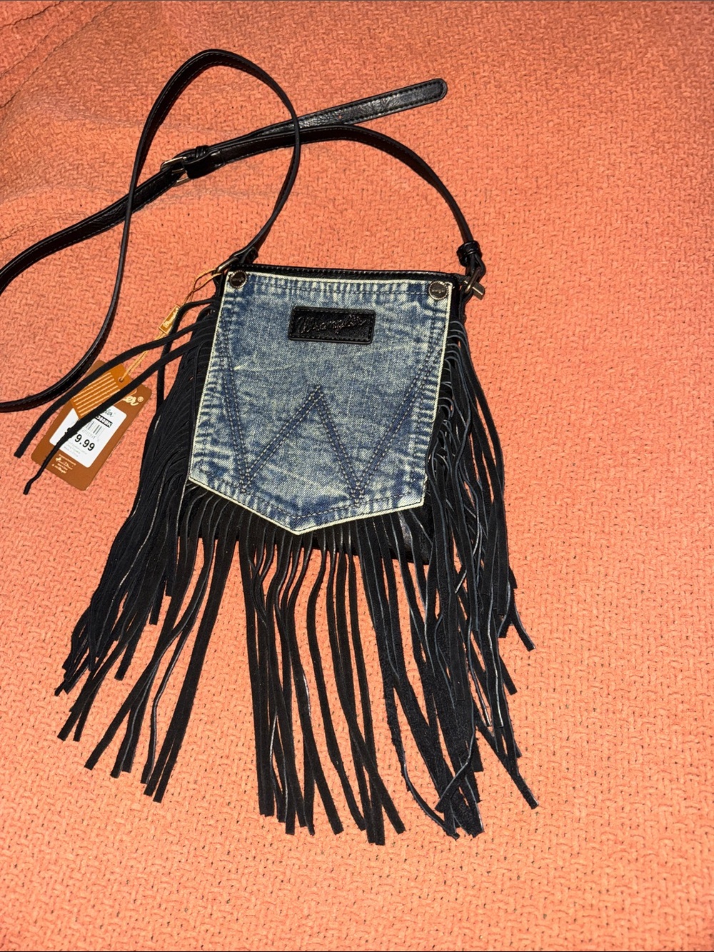Wrangler Denim Fringe Crossbody - Blue Denim with Black Fringe